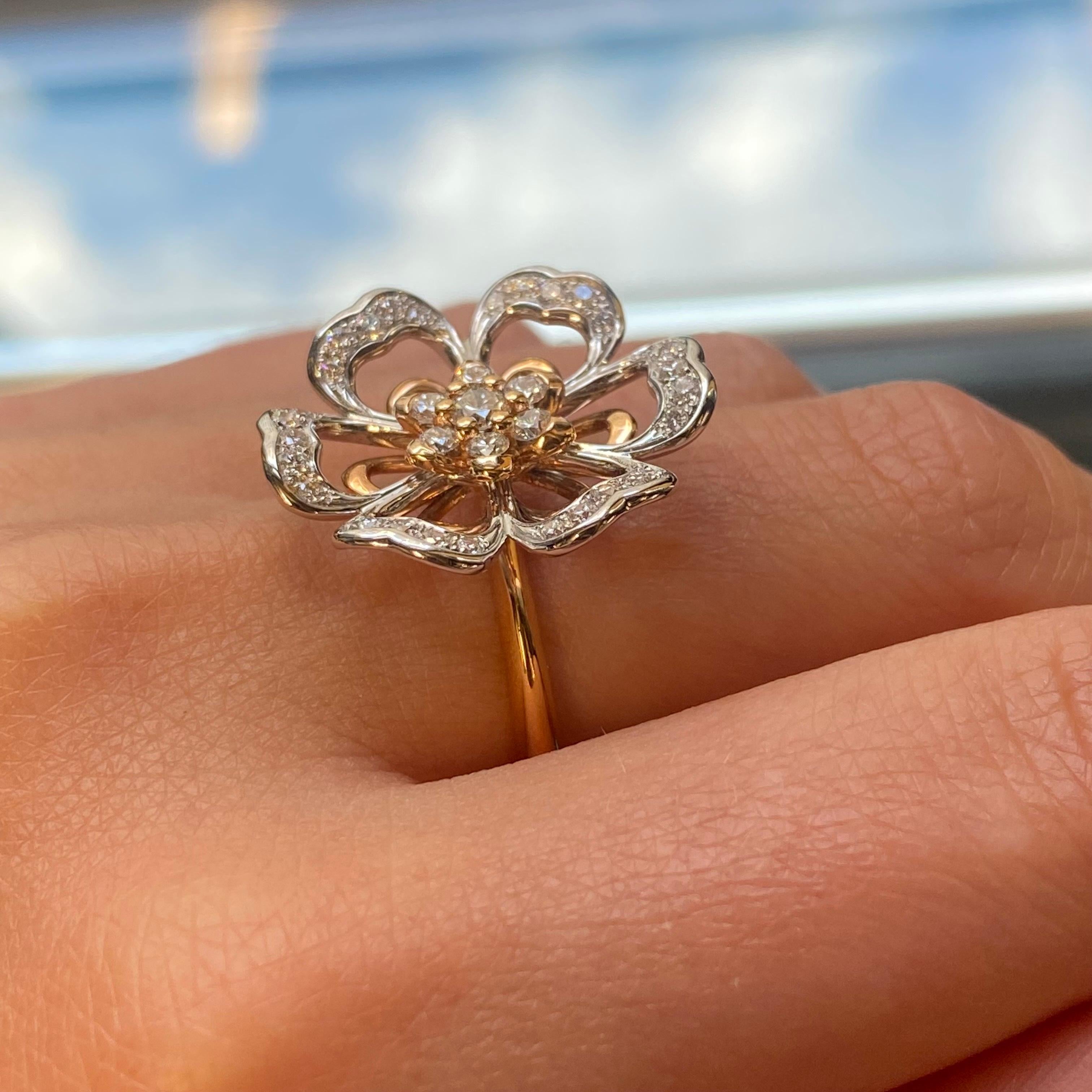 Luca Carati Diamond Cocktail Ring 18K White & Rose Gold 0.69Cttw Size 7.5 In New Condition For Sale In New York, NY