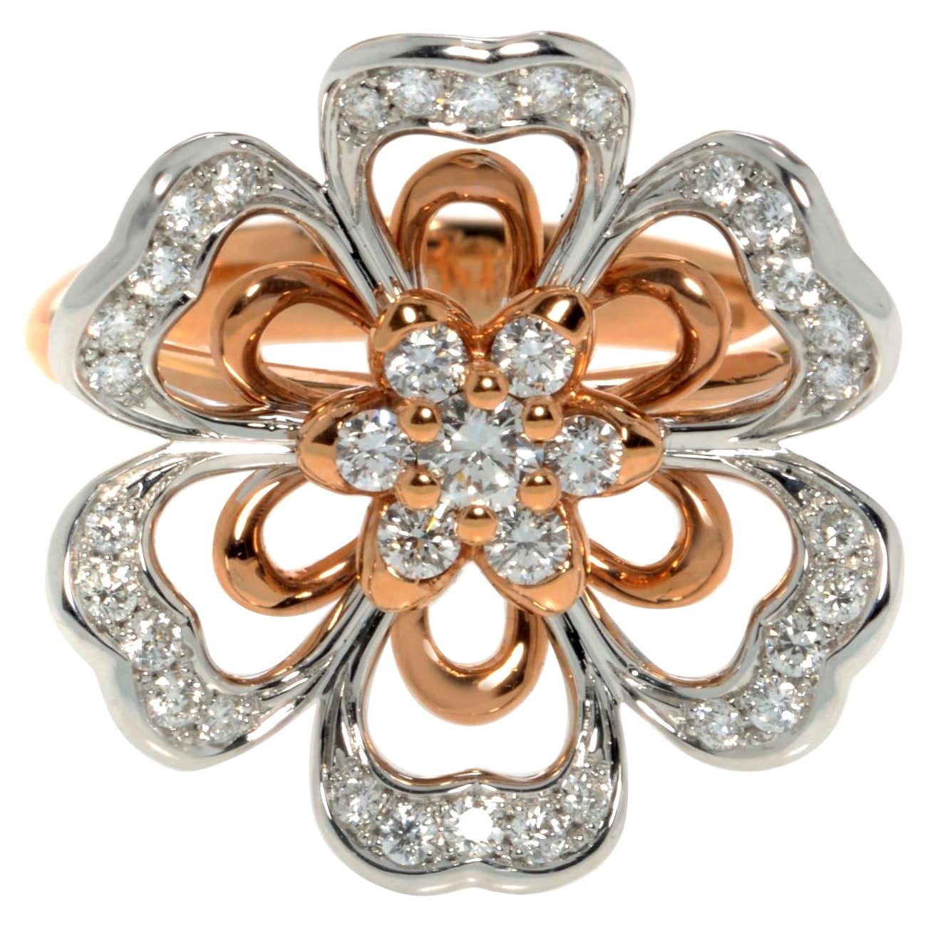 Luca Carati Diamond Cocktail Ring 18K White & Rose Gold 0.69Cttw Size 7.5 For Sale