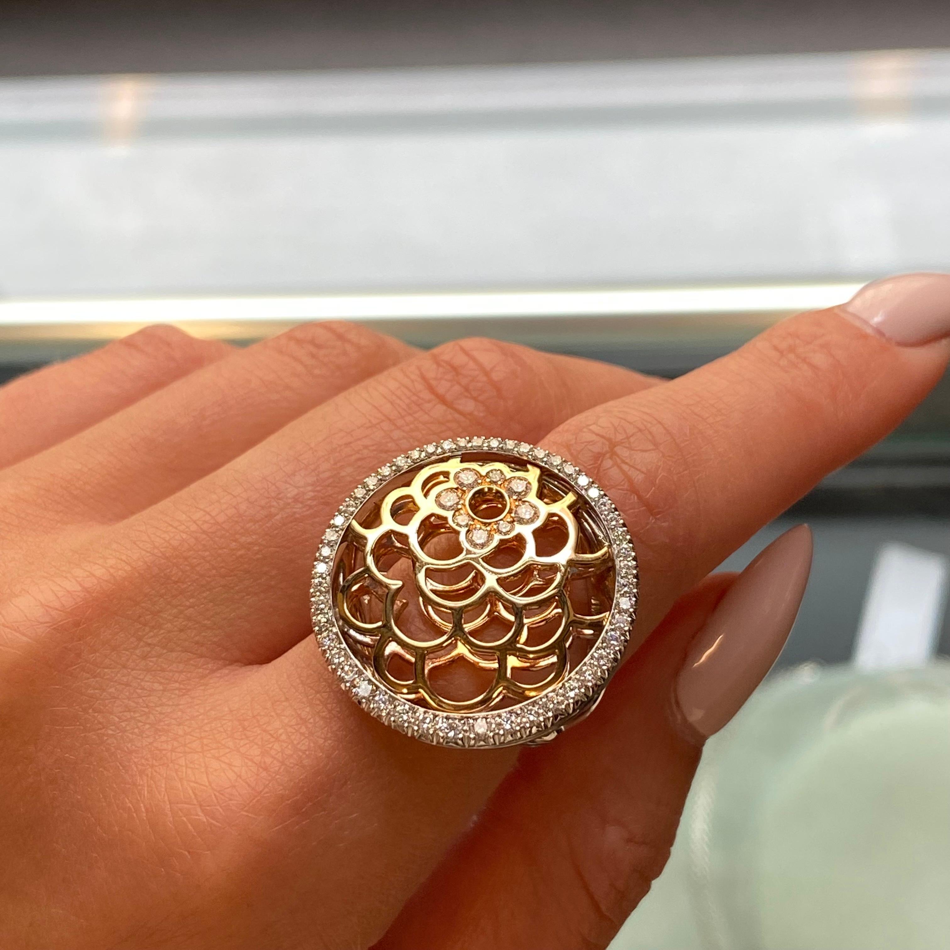 Modern Luca Carati Diamond Cocktail Ring 18K White & Rose Gold 1.33Cttw For Sale