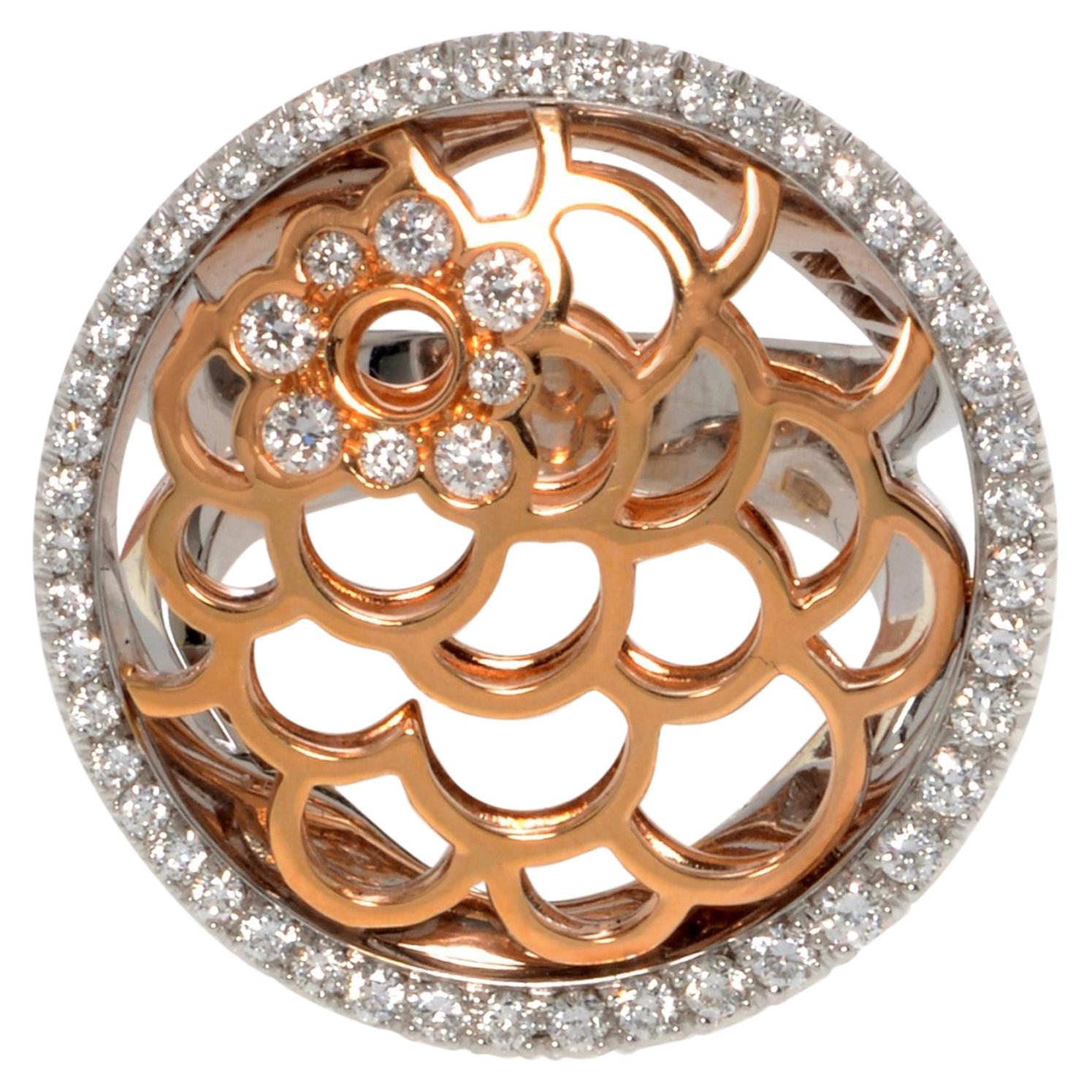 Luca Carati Diamond Cocktail Ring 18K White & Rose Gold 1.33Cttw For Sale
