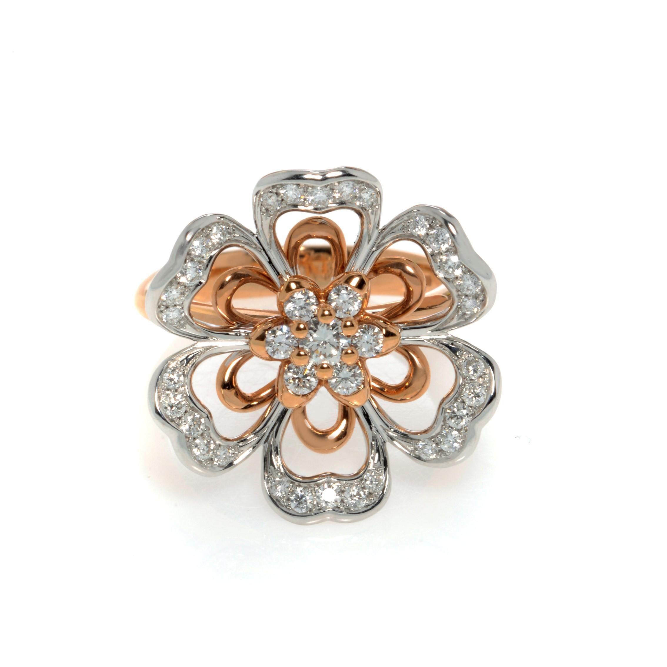 Luca Carati Diamond Flower Cocktail Ring 18K Rose Gold 0.68Cttw C080 In New Condition For Sale In New York, NY