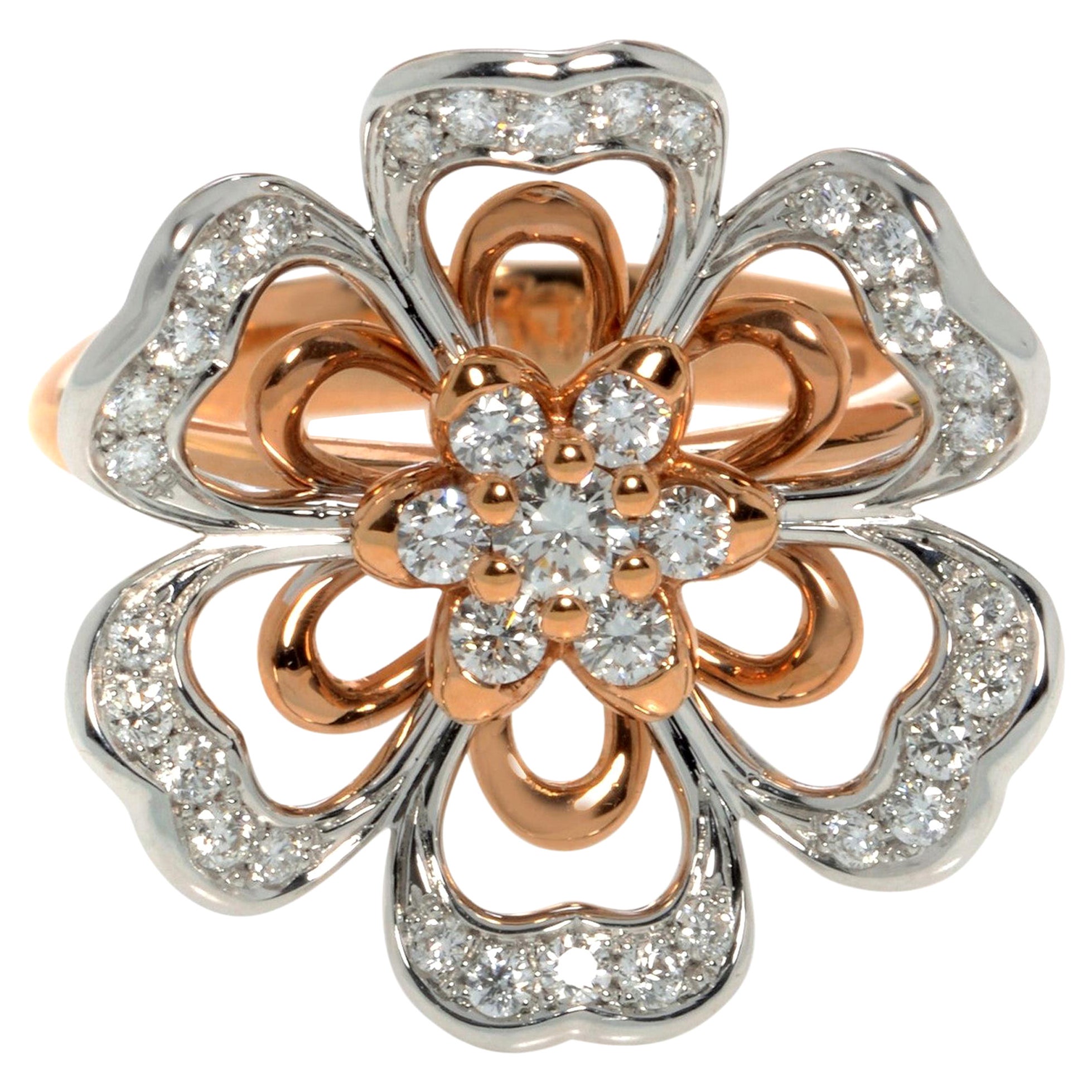 Luca Carati Diamond Flower Cocktail Ring 18K Rose Gold 0.68Cttw C080