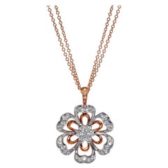 Used Luca Carati Diamond Flower Pendant Necklace 18K Rose & White Gold 1.11Cttw