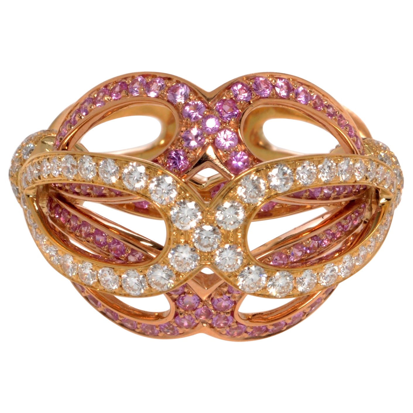 Luca Carati Diamond & Pink Sapphire Cocktail Ring 18K Yellow Gold 1.06Cttw For Sale