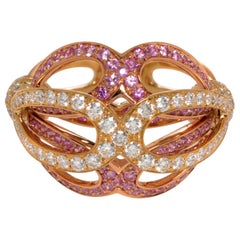 Luca Carati Cocktail-Ring aus 18 Karat Gelbgold mit Diamanten und rosa Saphiren 1,06 Gesamtkaratgewicht