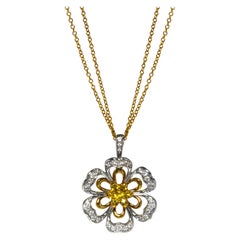 Luca Carati Diamond Sapphires Pendant Necklace 18K Yellow & White Gold 0.66Cttw