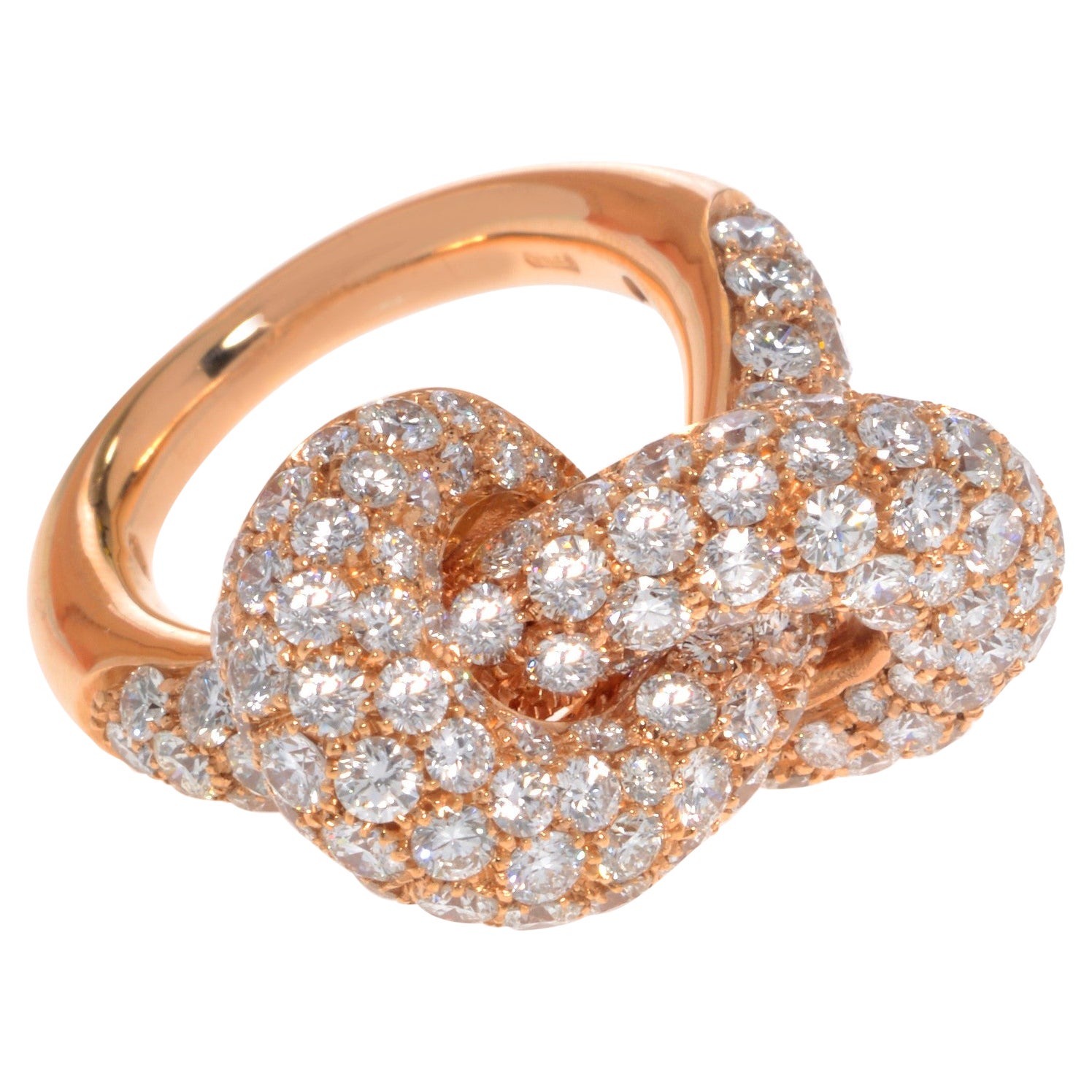 Luca Carati Diamond Wide Knot Ladies Ring 18K Rose Gold 5.05Cttw Size 5.25 For Sale