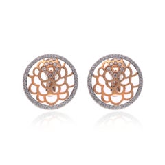 Luca Carati Floral Diamond Stud Earrings 18K Rose & White Gold 1.57Cttw