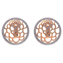 Luca Carati Floral Diamond Stud Earrings 18K Rose & White Gold 1.57Cttw