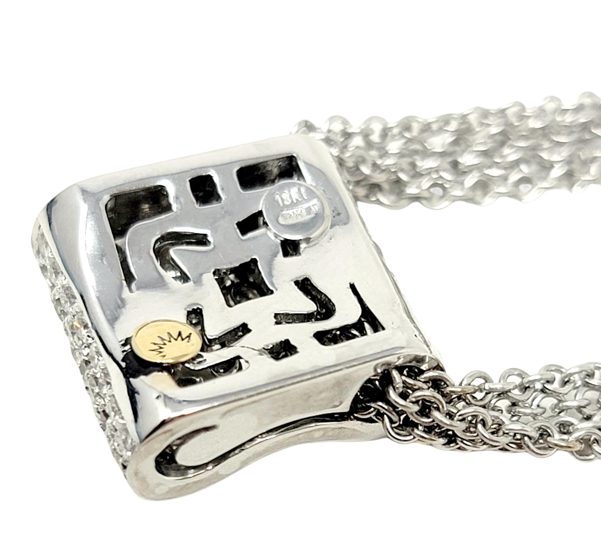 Luca Carati Pave Diamond 5 Strand Chain Pendant Necklace in 18 White Karat Gold For Sale 5