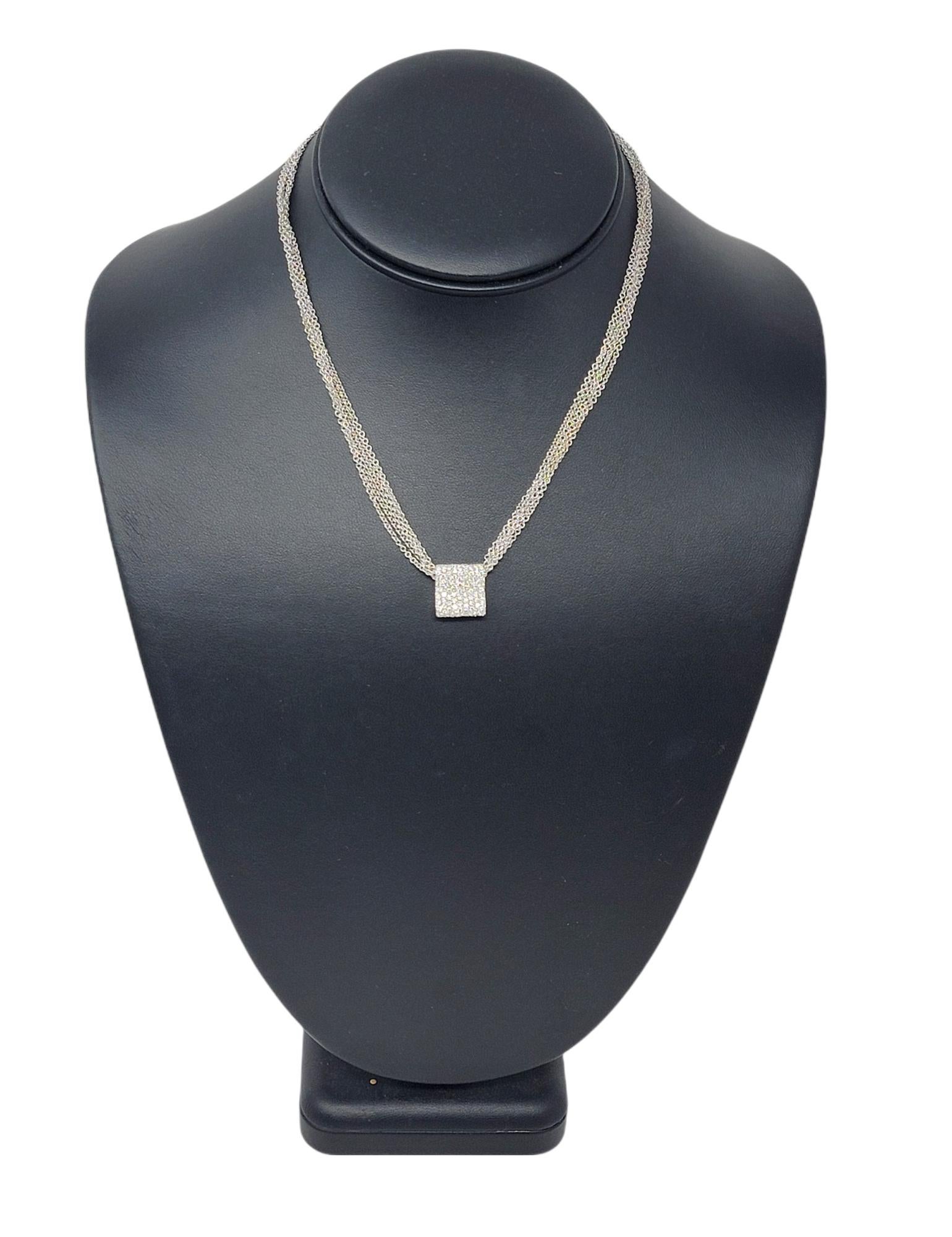 Luca Carati Pave Diamond 5 Strand Chain Pendant Necklace in 18 White Karat Gold For Sale 8