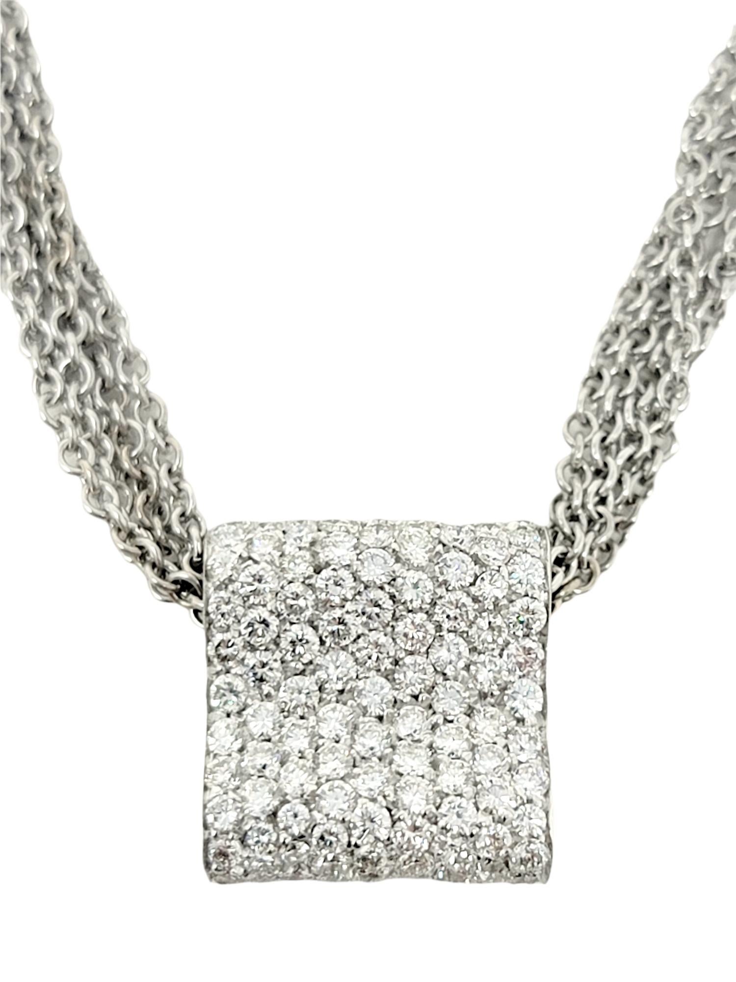 Contemporary Luca Carati Pave Diamond 5 Strand Chain Pendant Necklace in 18 White Karat Gold For Sale