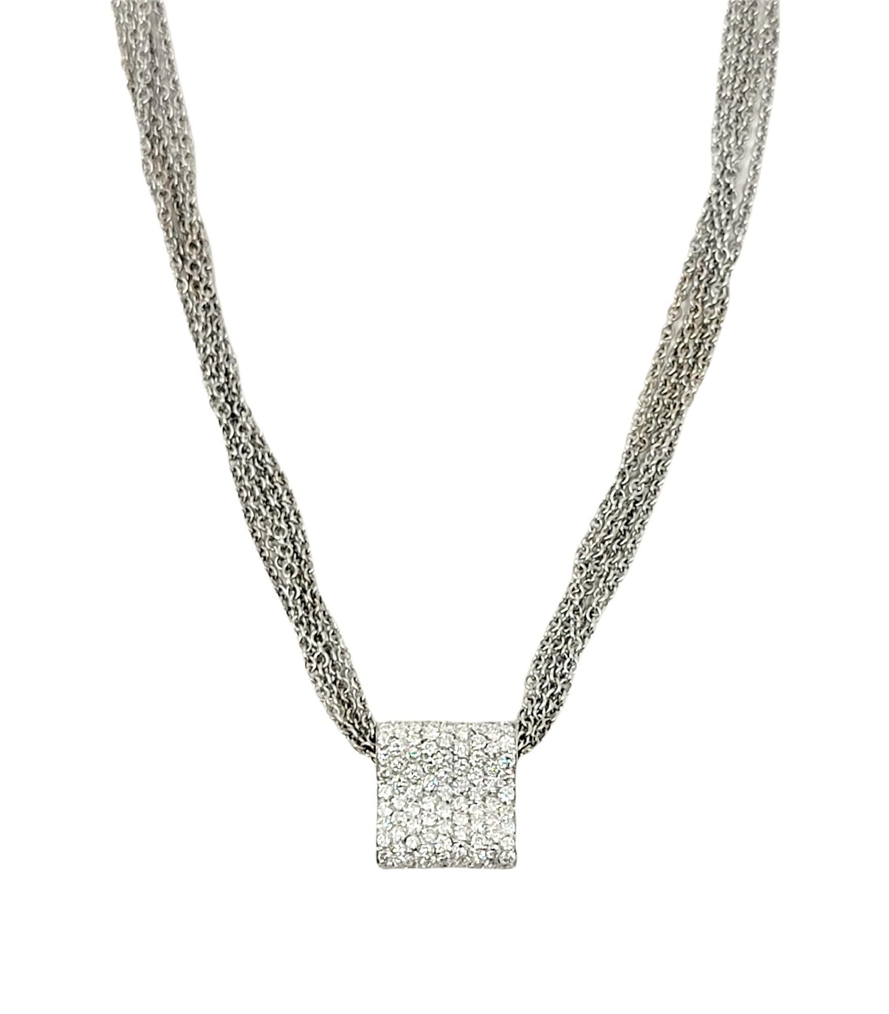 Round Cut Luca Carati Pave Diamond 5 Strand Chain Pendant Necklace in 18 White Karat Gold For Sale