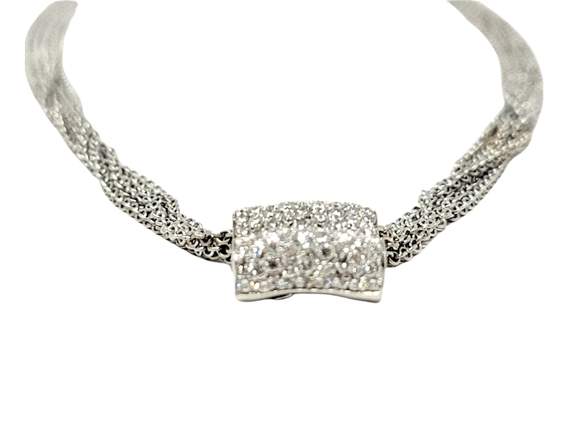 Women's Luca Carati Pave Diamond 5 Strand Chain Pendant Necklace in 18 White Karat Gold For Sale