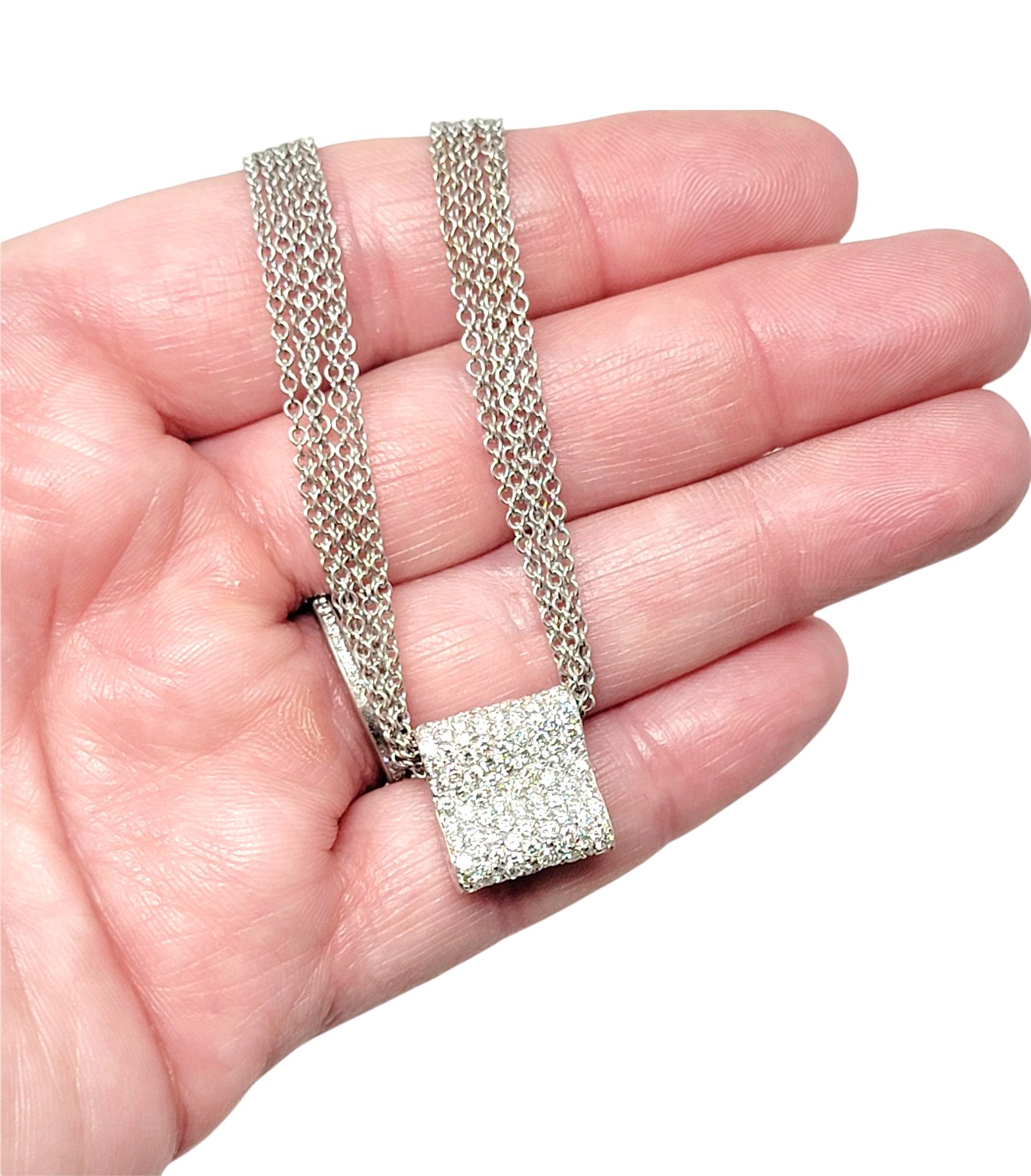 Luca Carati Pave Diamond 5 Strand Chain Pendant Necklace in 18 White Karat Gold For Sale 1