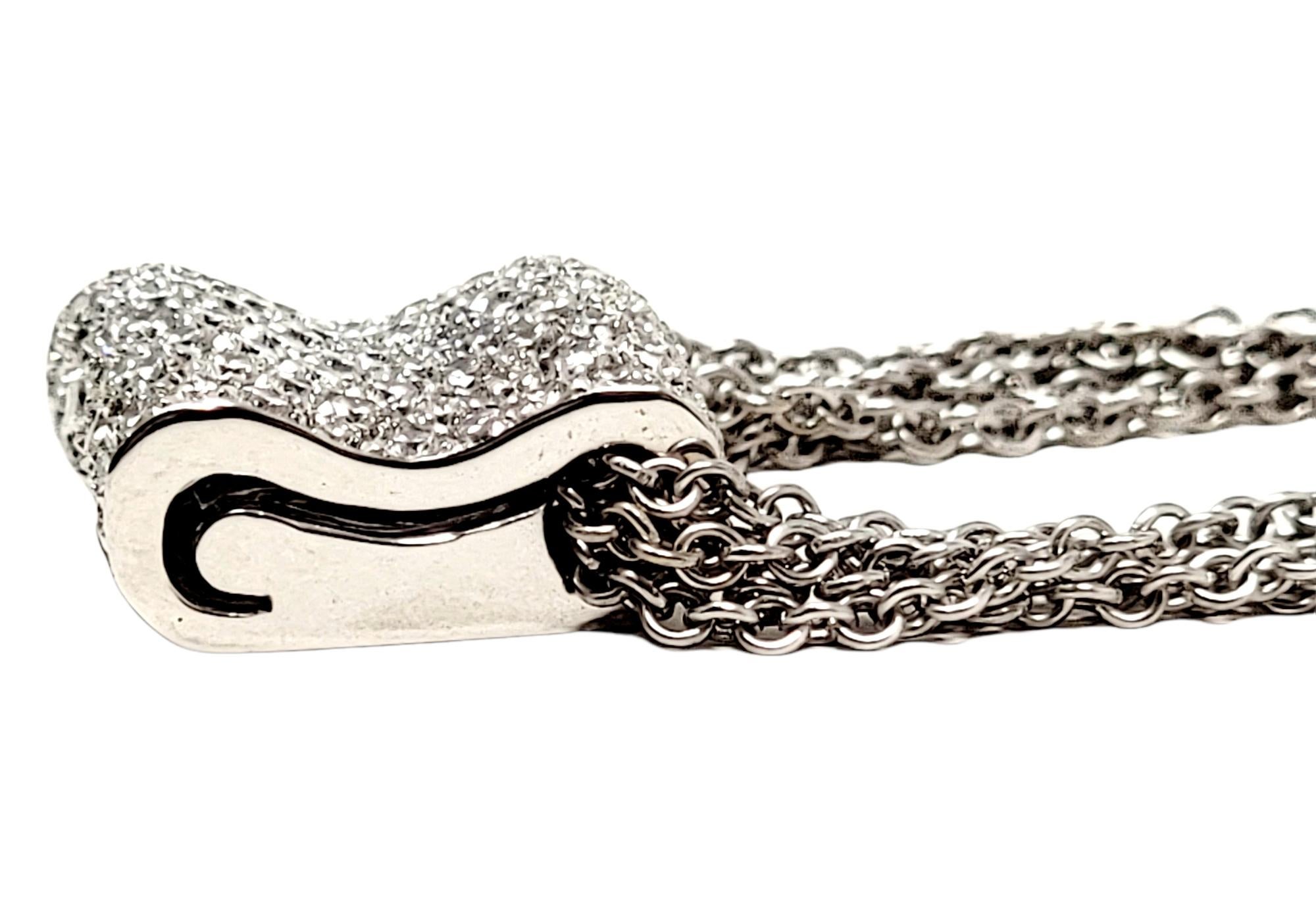 Luca Carati Pave Diamond 5 Strand Chain Pendant Necklace in 18 White Karat Gold For Sale 2