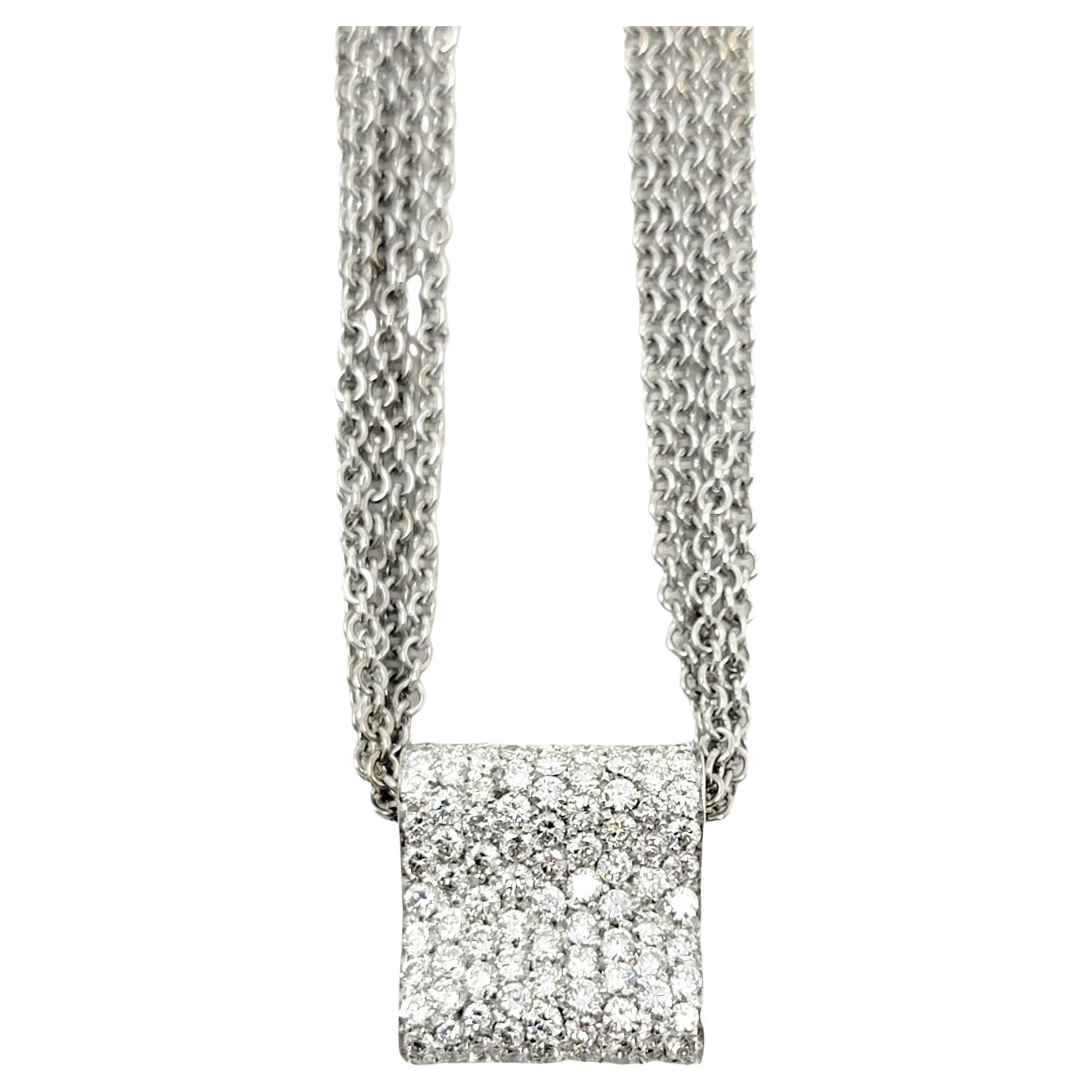 Luca Carati Pave Diamond 5 Strand Chain Pendant Necklace in 18 White Karat Gold For Sale