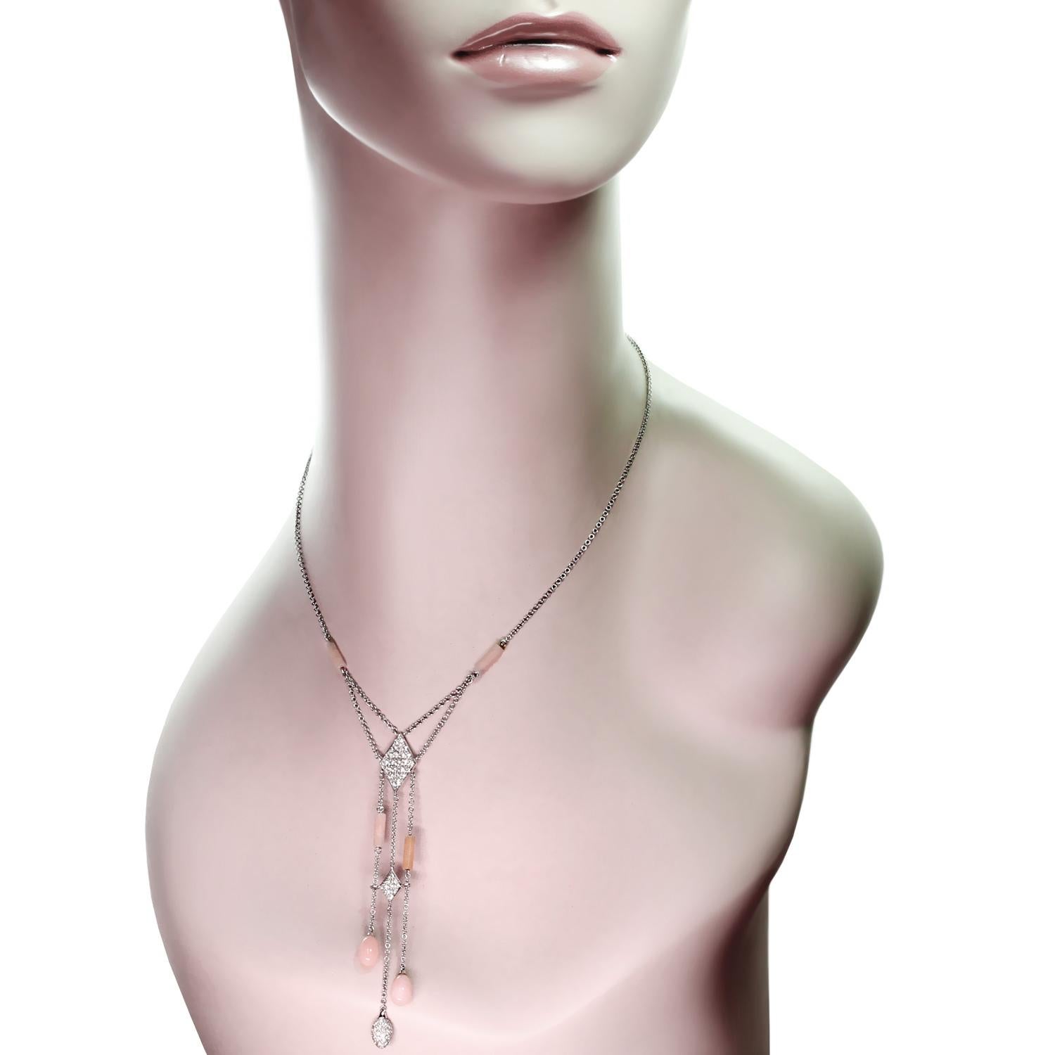 Women's Luca Carati Pink Opal Diamond White Gold Necklace and Earrings Suite