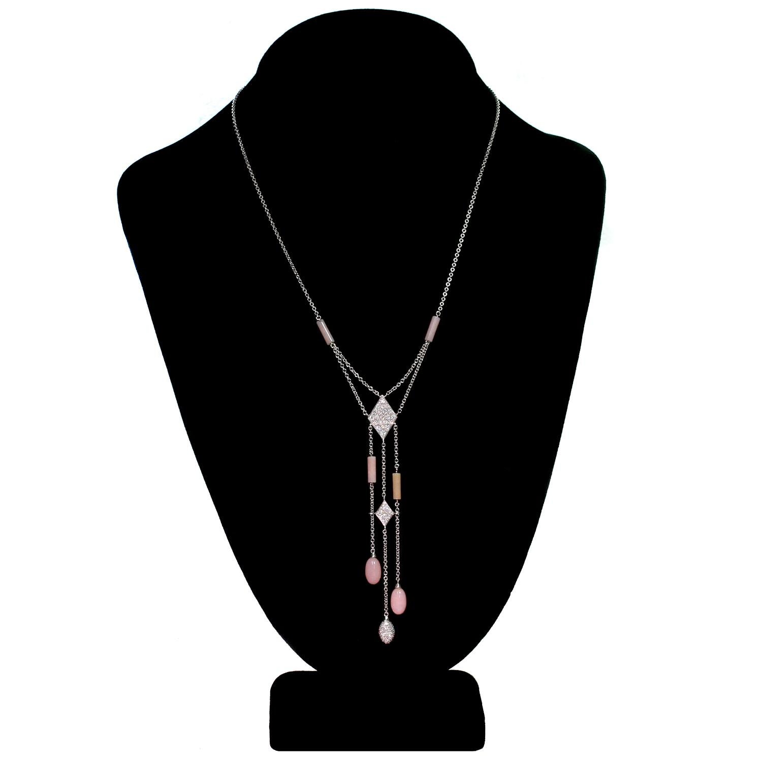 Luca Carati Pink Opal Diamond White Gold Necklace and Earrings Suite 1