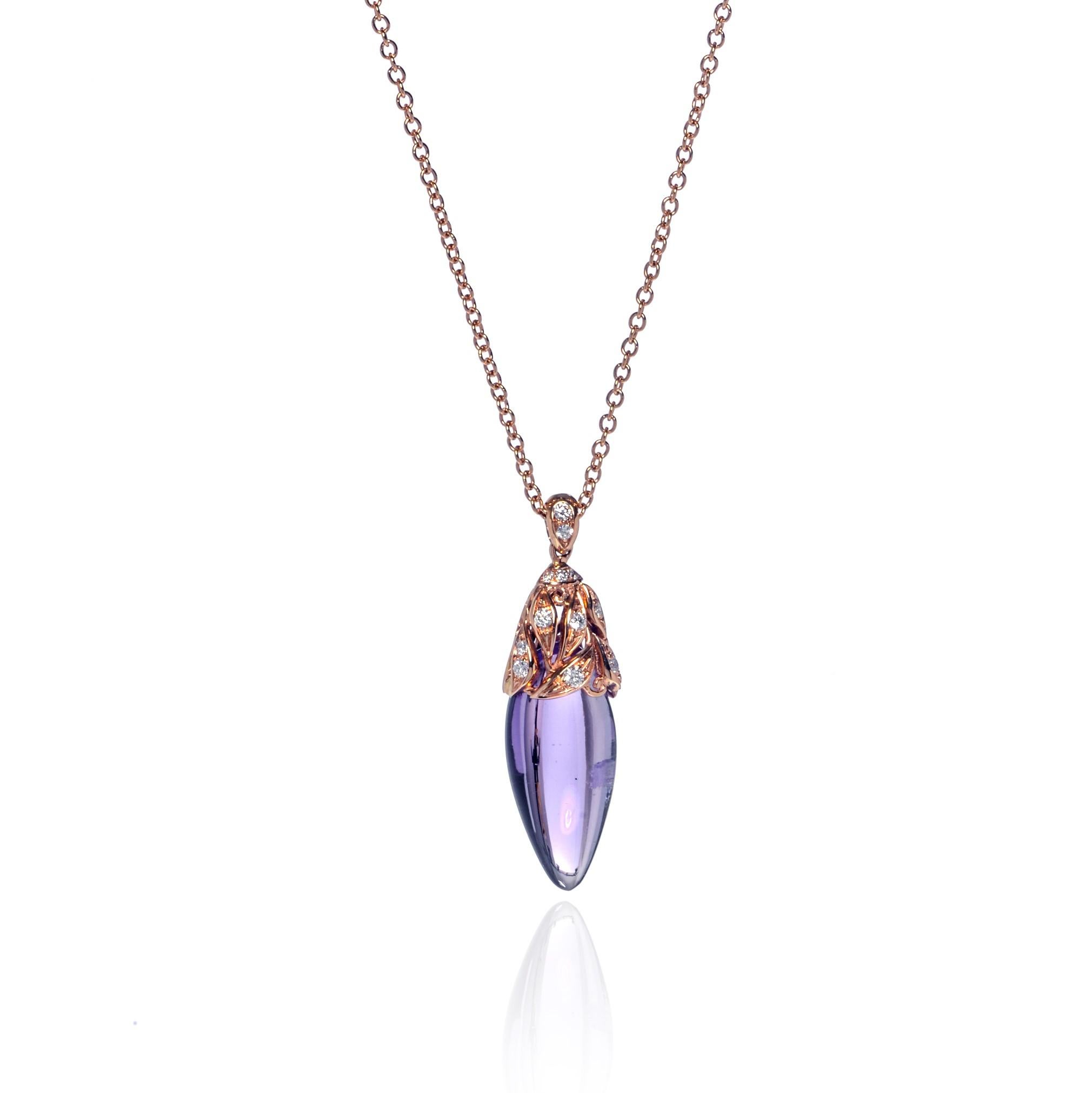 A beautiful purple Amethyst and diamond pendant necklace from Luca Carati. Amethyst weight: 10.72cts. Total diamond weight: 0.17cts. Diamond quality: G color and VVS clarity. Chain length: 17 inches. Comes with a box and certificate. 