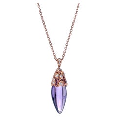Luca Carati Purple Amethyst & Diamond Pendant Necklace 18K Rose Gold 0.17Cttw