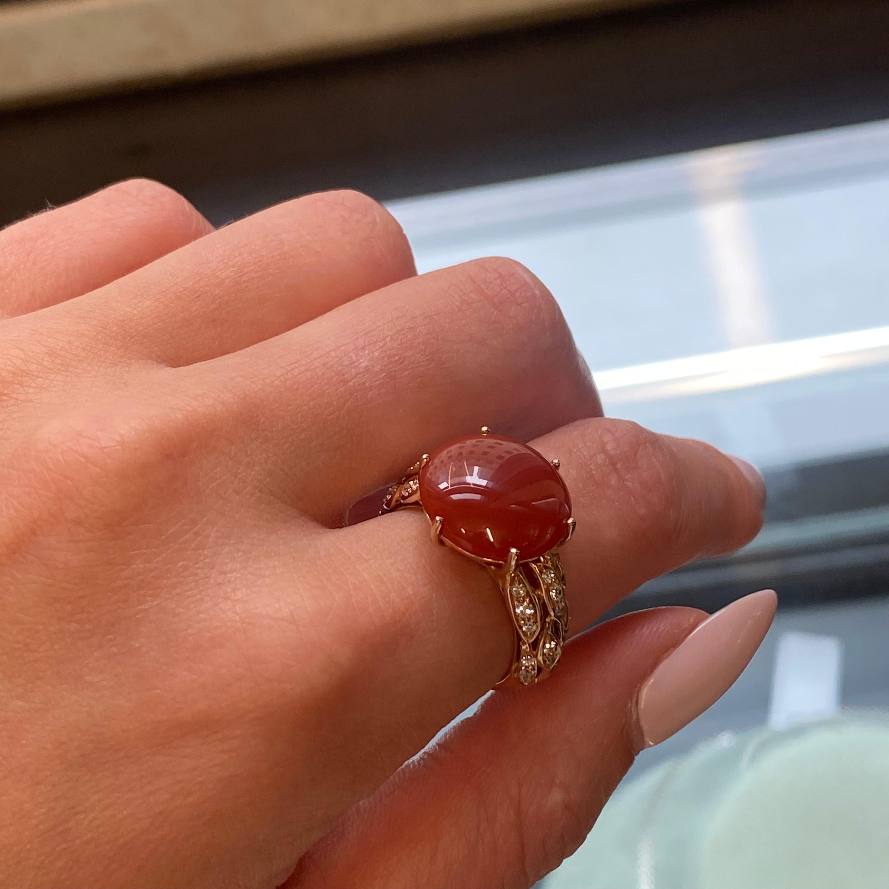Modern Luca Carati Red Agate Diamond Ring 18k Rose Gold 0.34cttw For Sale