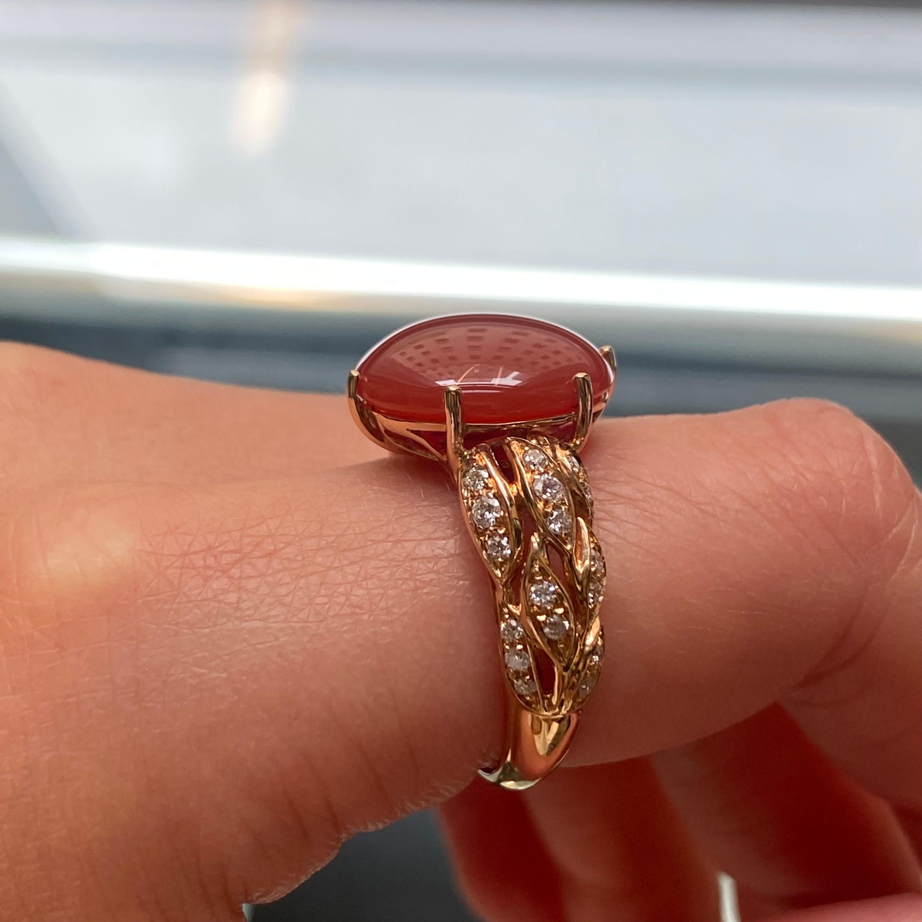 Luca Carati Red Agate Diamond Ring 18k Rose Gold 0.34cttw In New Condition For Sale In New York, NY