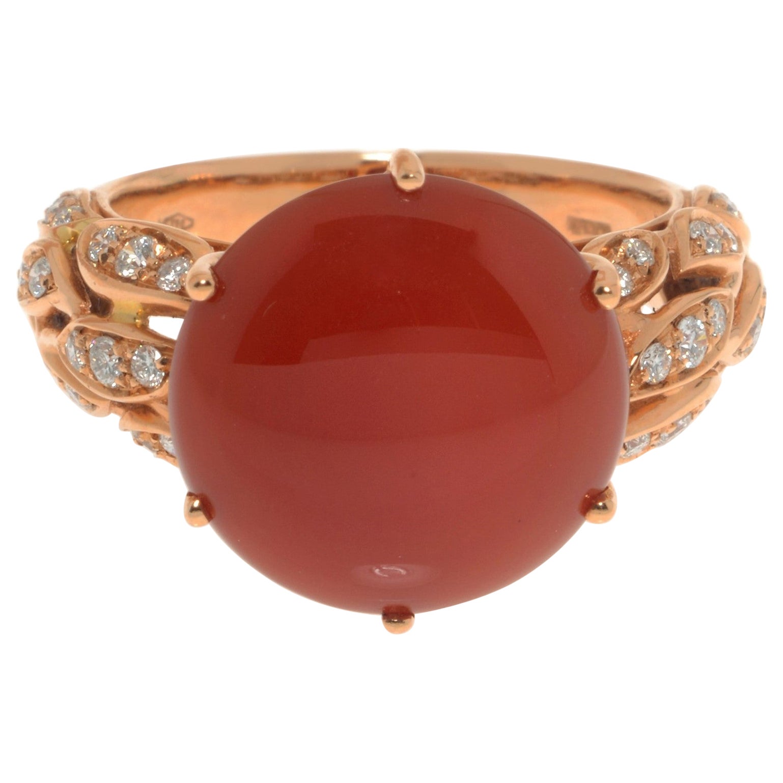Luca Carati Red Agate Diamond Ring 18k Rose Gold 0.34cttw For Sale