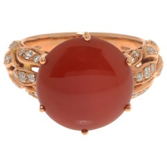 Luca Carati Bague en or rose 18 carats avec agate rouge et diamants 0,34 carat