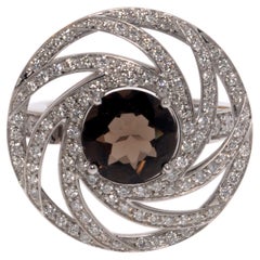 Luca Carati Smoky Quartz & Diamond Ring 18K White Gold 1.18 Cttw Size 7
