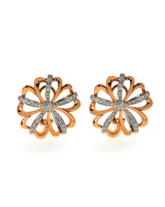 Luca Carati Pendientes Flor Diamante Dos Tonos Oro Rosa y Blanco 18K 0,78Cttw