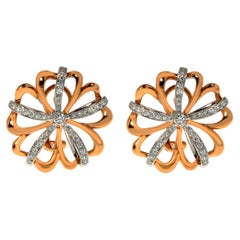 Luca Carati Two Tone Diamond Flower Earrings 18K Rose & White Gold 0.78Cttw