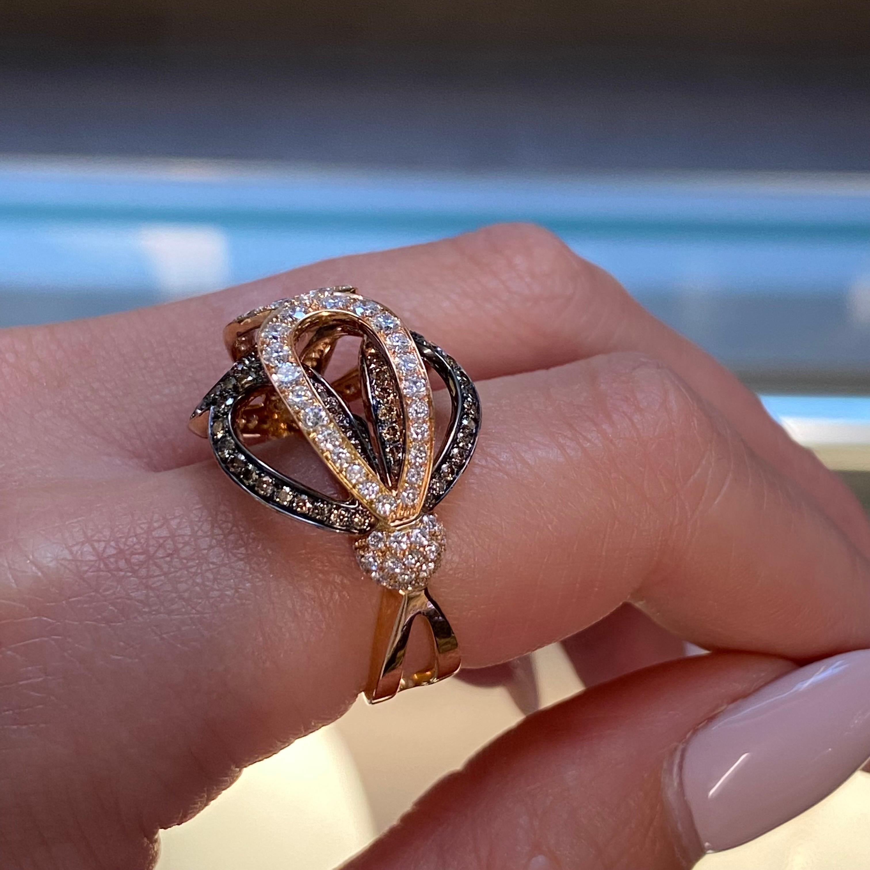 Round Cut Luca Carati White & Brown Diamond Ring 18K Yellow Gold 2.89Cttw For Sale