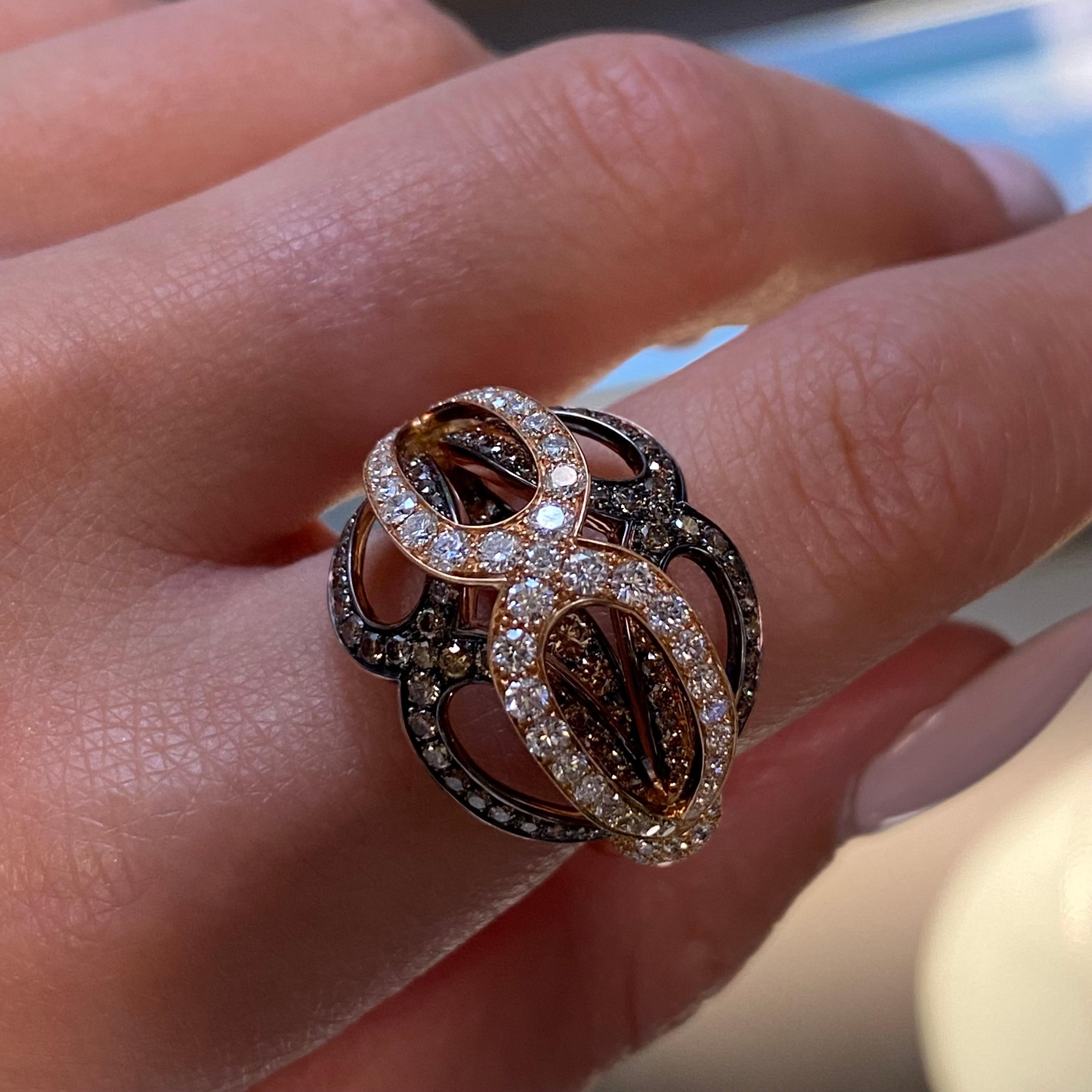 Luca Carati White & Brown Diamond Ring 18K Yellow Gold 2.89Cttw In New Condition For Sale In New York, NY