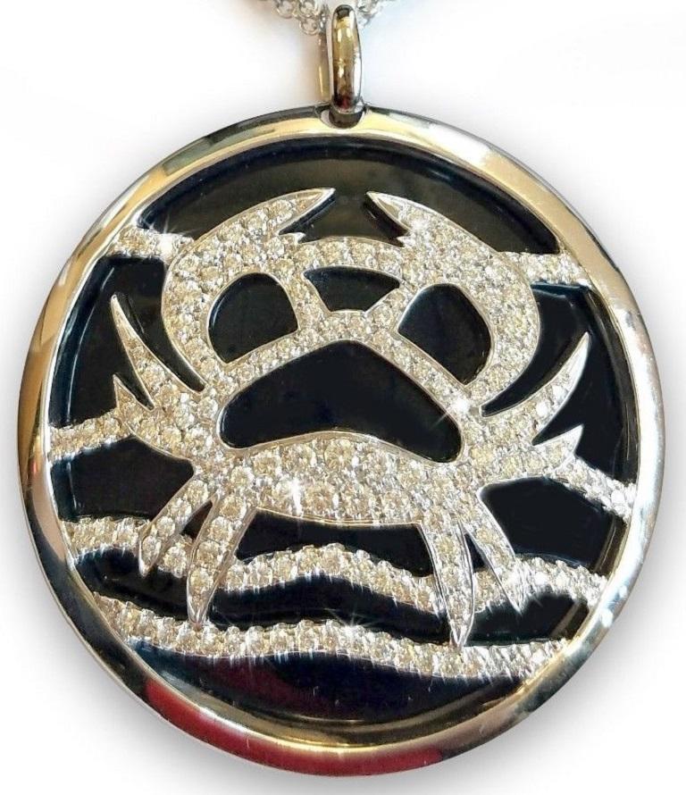 Luca Carati Zodiac Cancer 18k White Gold Diamond Necklace, G101C In New Condition For Sale In North Miami Beach, FL