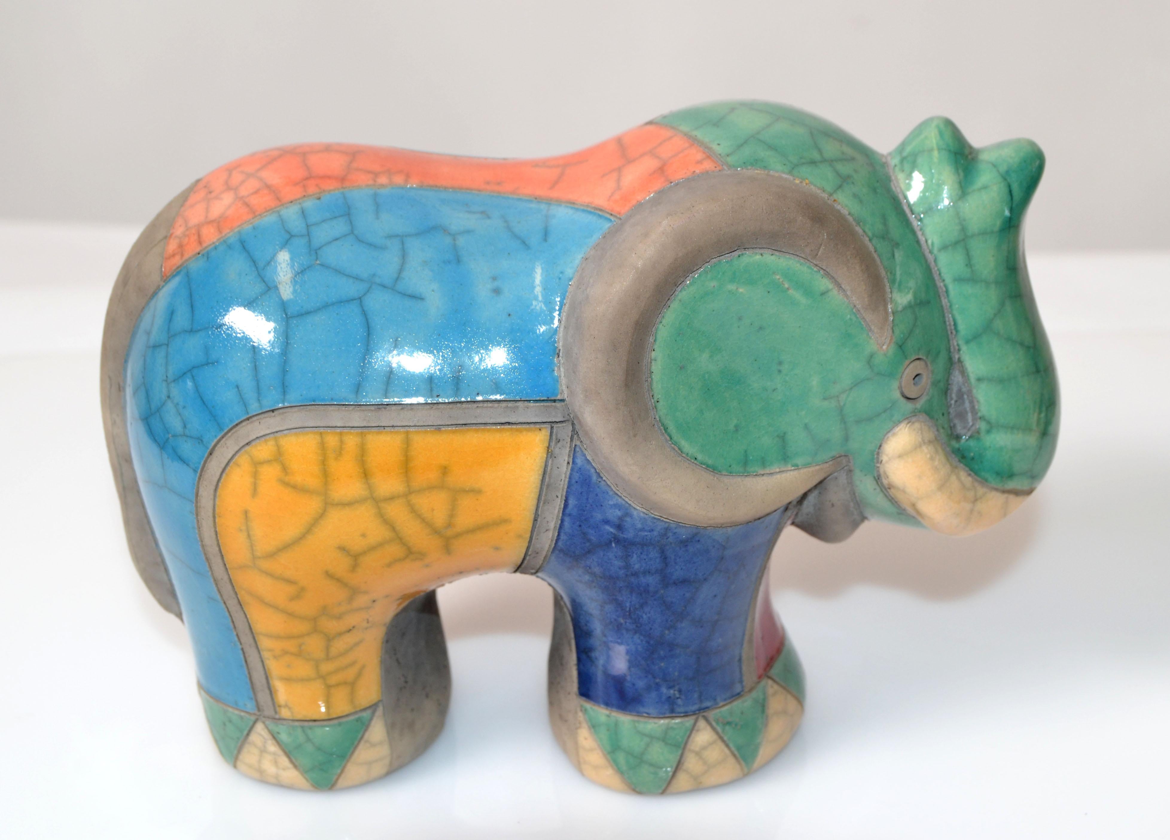 Italian Luca CL Marked Colorful Ceramic Elephant Sculpture Mid-Century Modern Italy 1970 For Sale