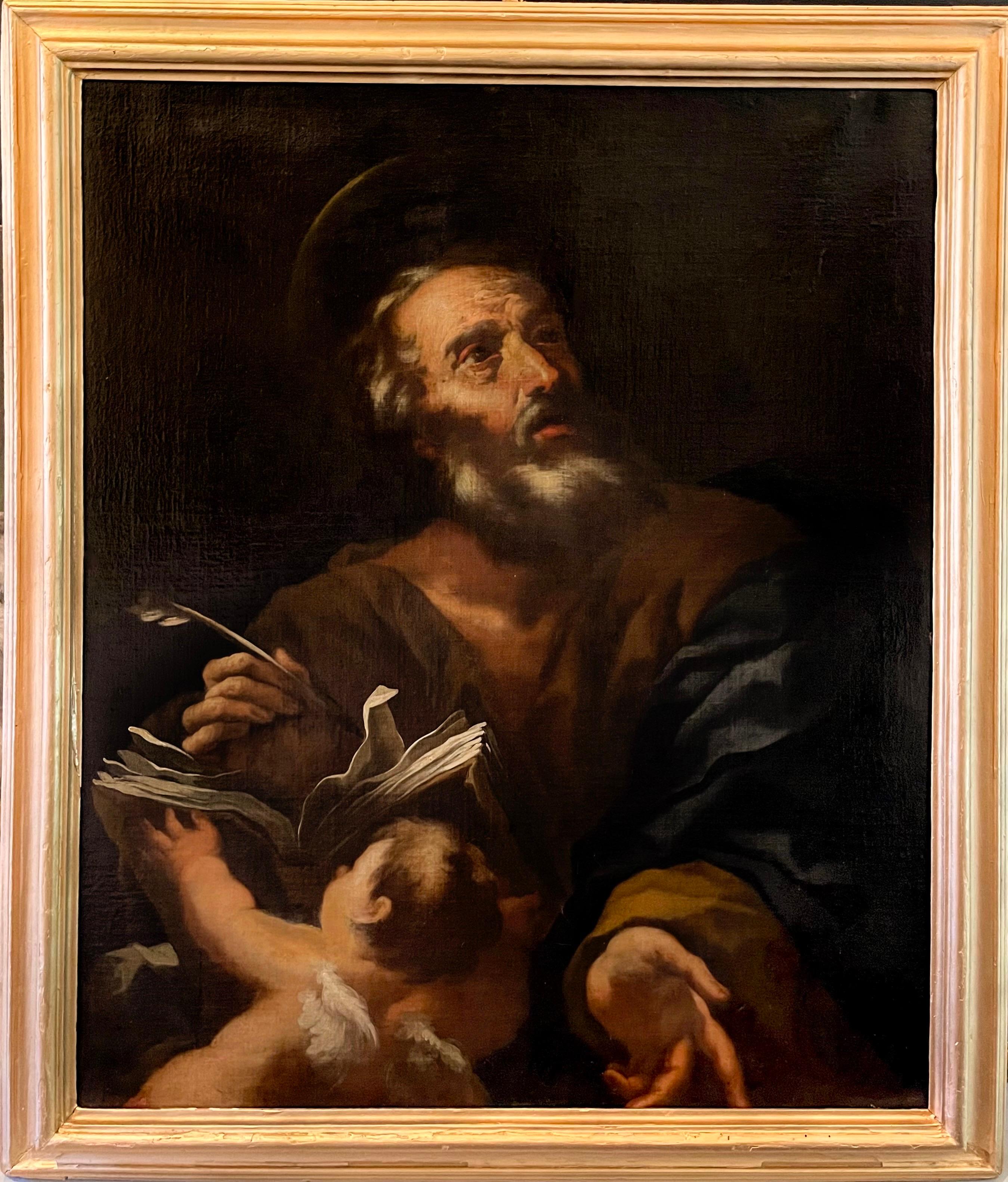 Luca Giordano (follower of) Figurative Painting - 17th century Italian Old Master painting - Saint Paul - Angel Giordano