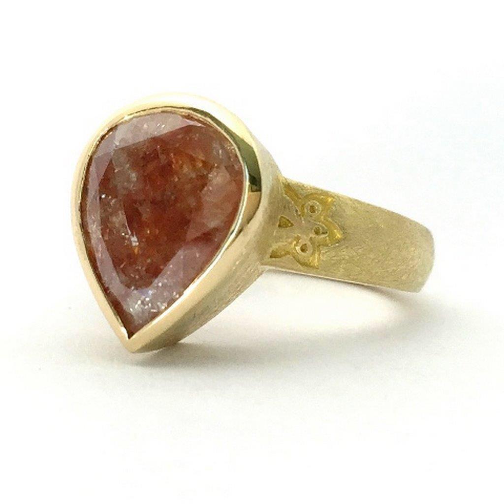 Contemporary Luca Jouel 5.86 Carat One of a Kind Rose Cut Reddish Pear Diamond Gold Ring