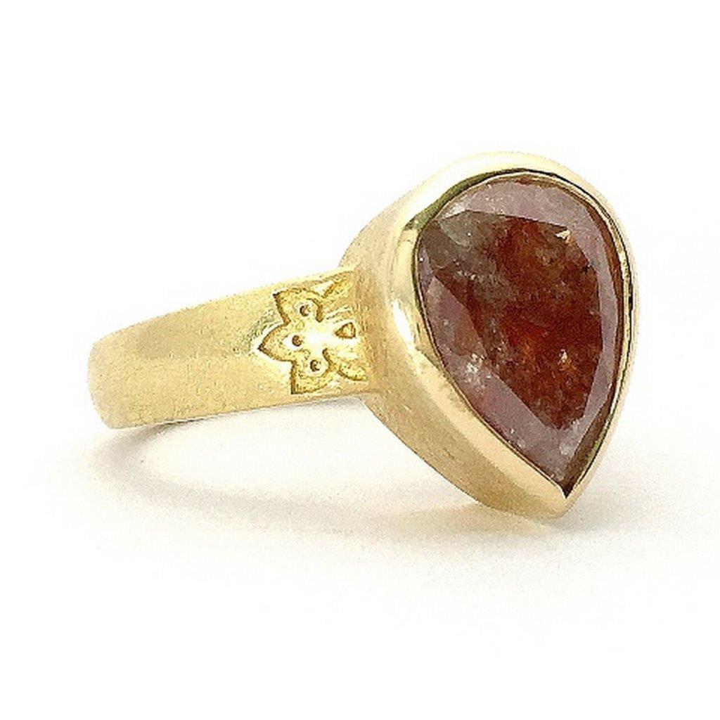 Luca Jouel 5.86 Carat One of a Kind Rose Cut Reddish Pear Diamond Gold Ring In New Condition In South Perth, AU