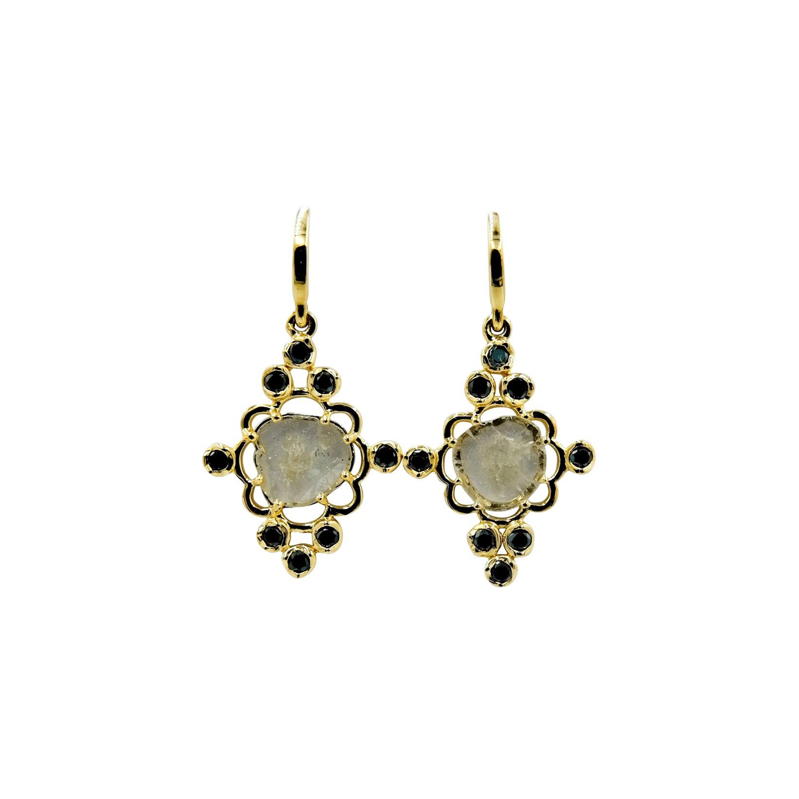 Luca Jouel Black Diamond and Slice Earrings in Yellow Gold