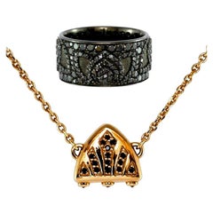 Luca Jouel Black Diamond Lotus Cocktail Band and Petite Arch Necklace