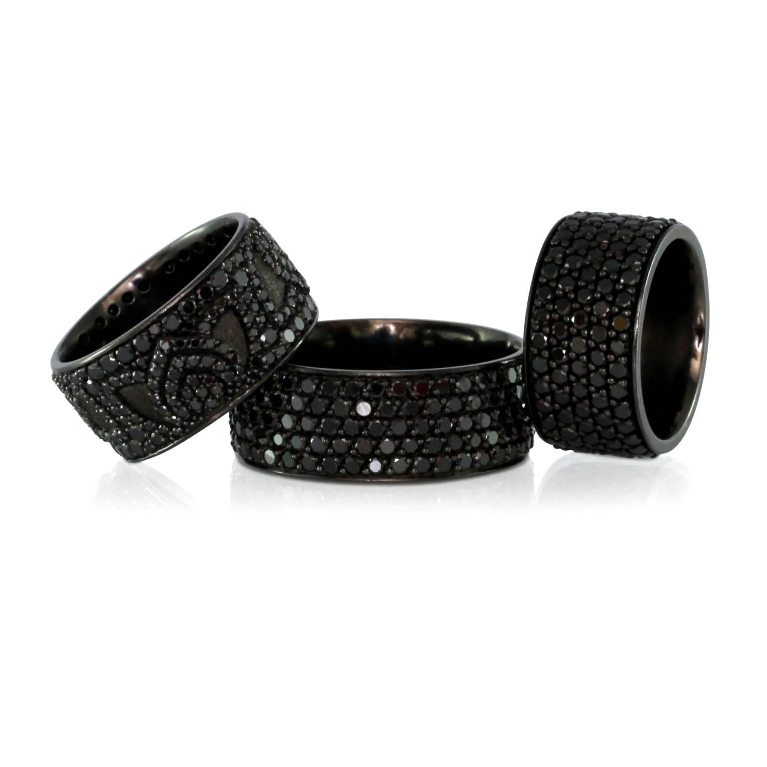 Luca Jouel Black Diamond and Palladium Lotus Cocktail Band In New Condition For Sale In South Perth, AU