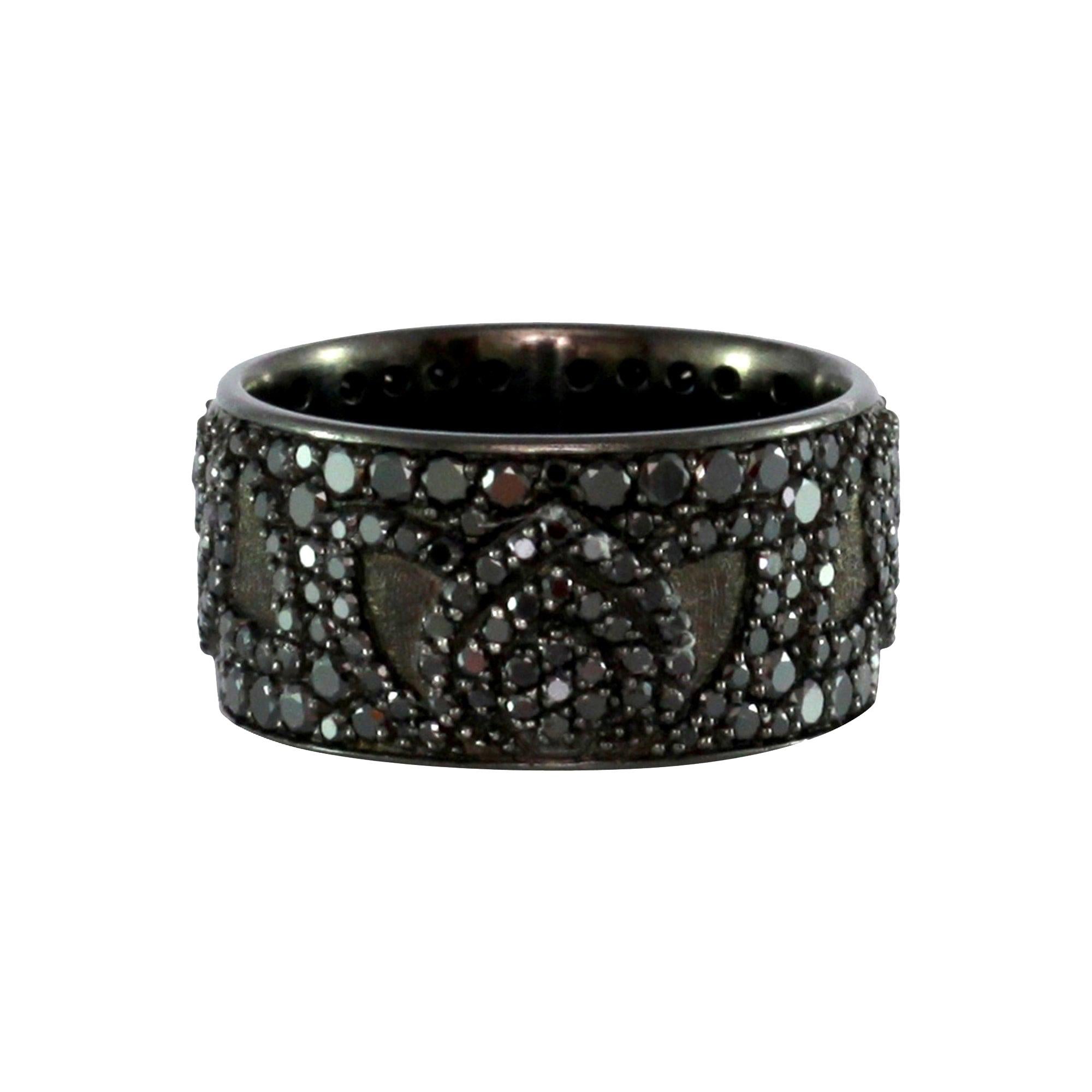 Luca Jouel Black Diamond and Palladium Lotus Cocktail Band For Sale