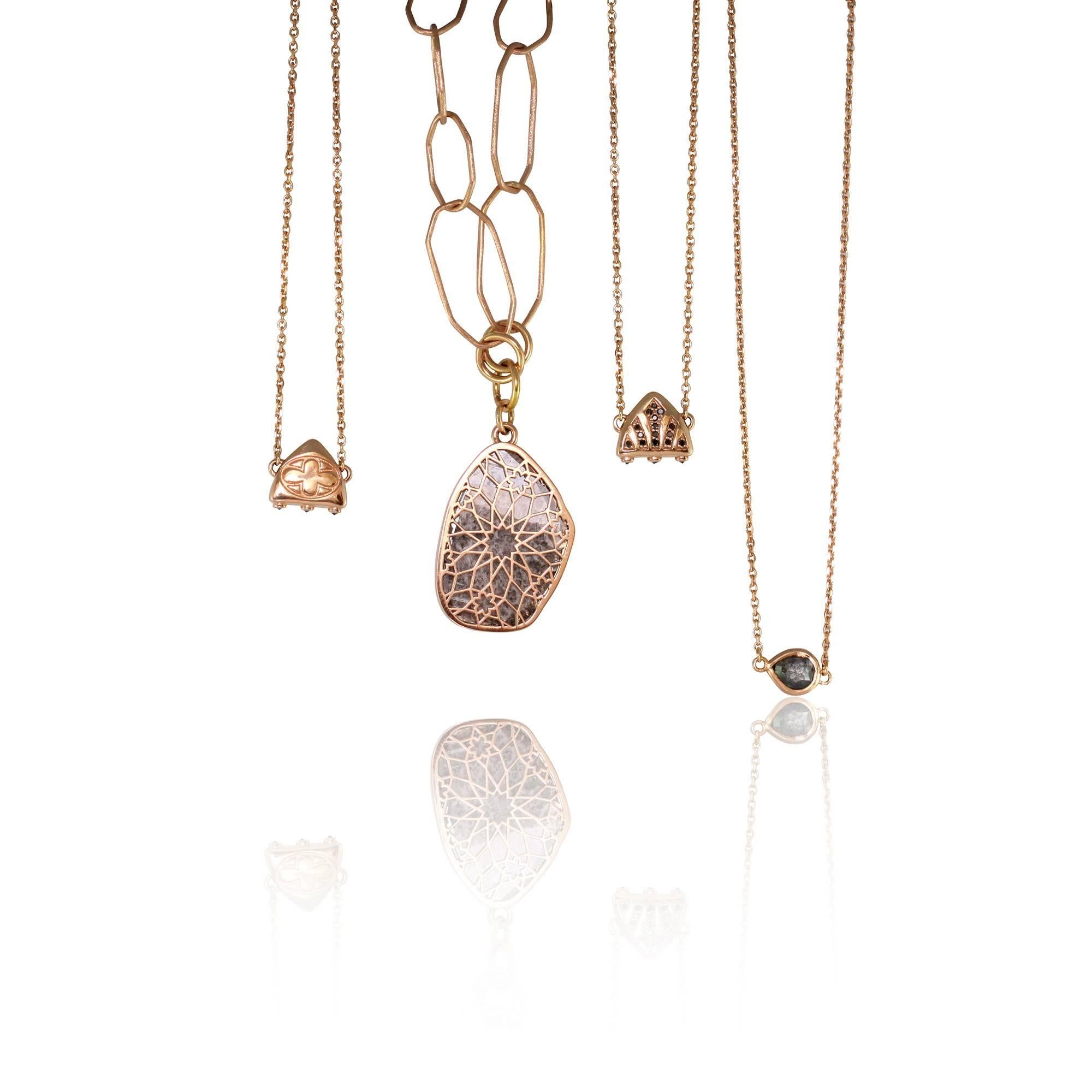 Luca Jouel Rose Gold Black Diamond Petite Arch Necklace In New Condition For Sale In South Perth, AU
