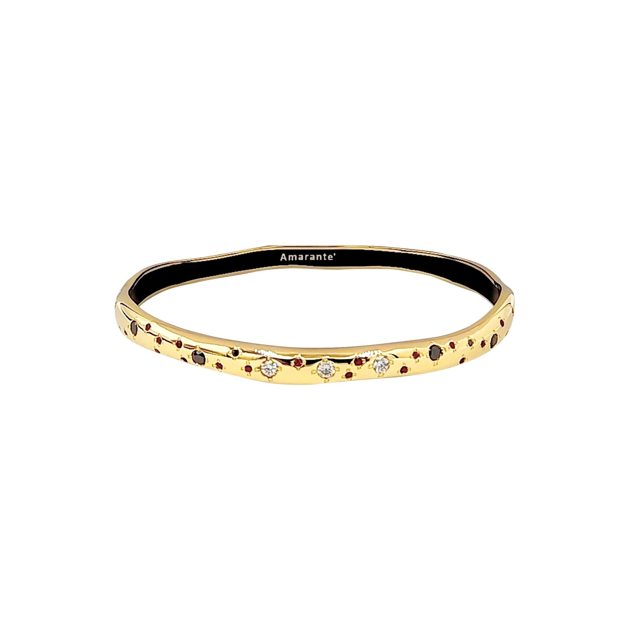 Luca Jouel Black, White Diamond and Ruby with Black Enamel Bangle in Yellow Gold For Sale