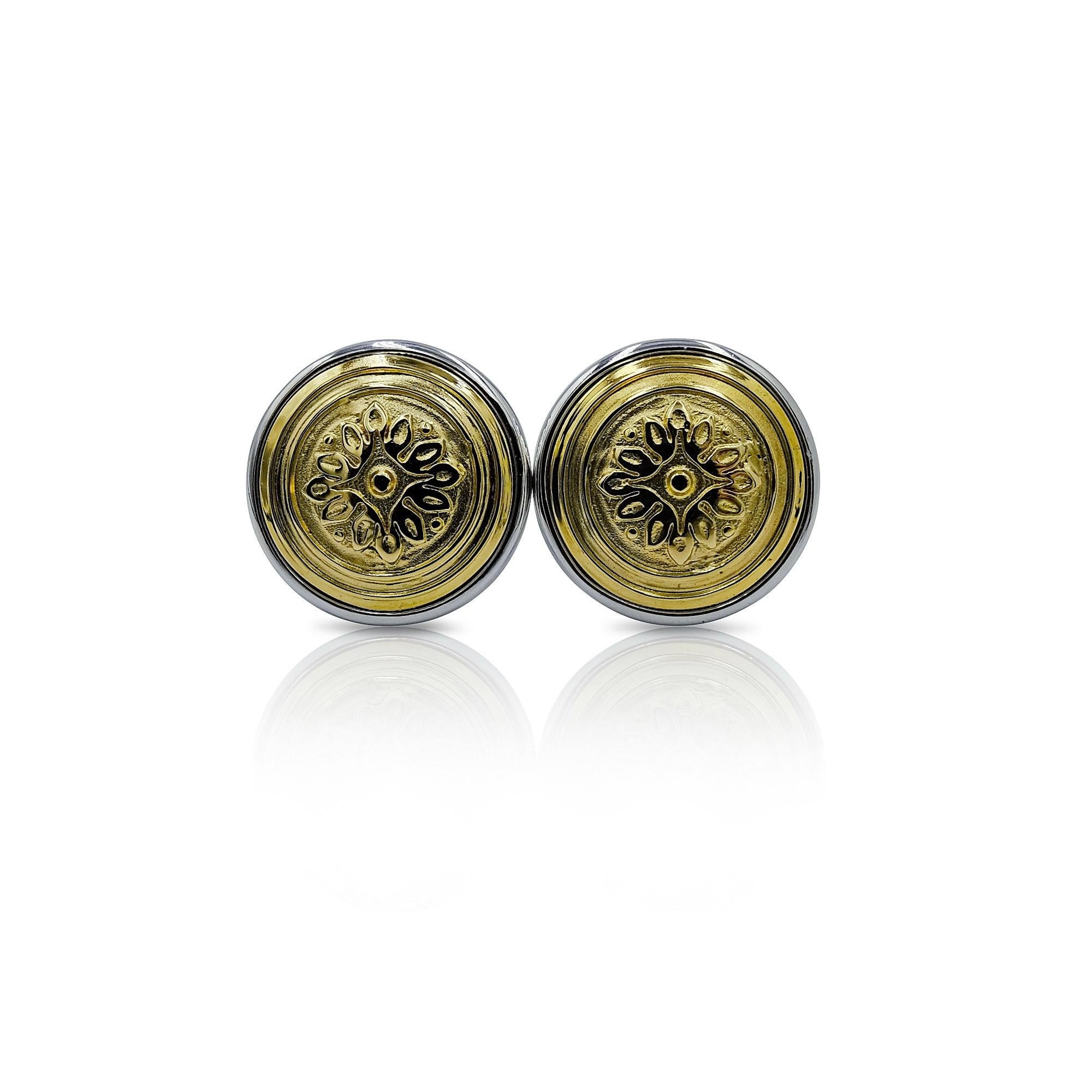 Luca Jouel Decorative Cufflinks Trio in Yellow Gold and Silver For Sale 5