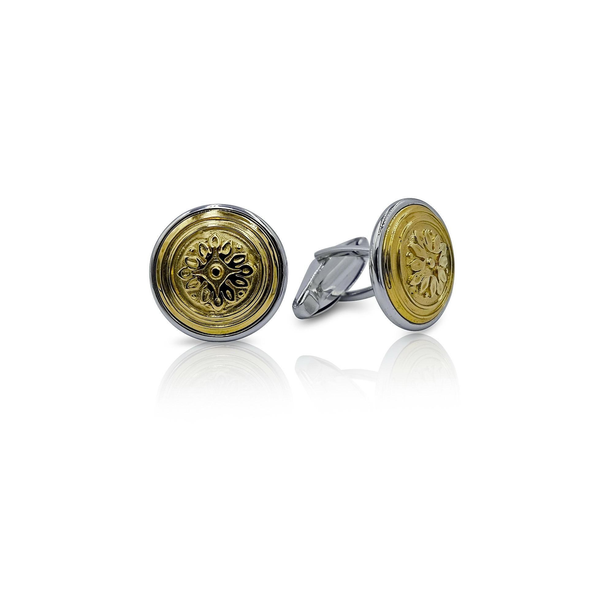 Luca Jouel Decorative Cufflinks Trio in Yellow Gold and Silver For Sale 6