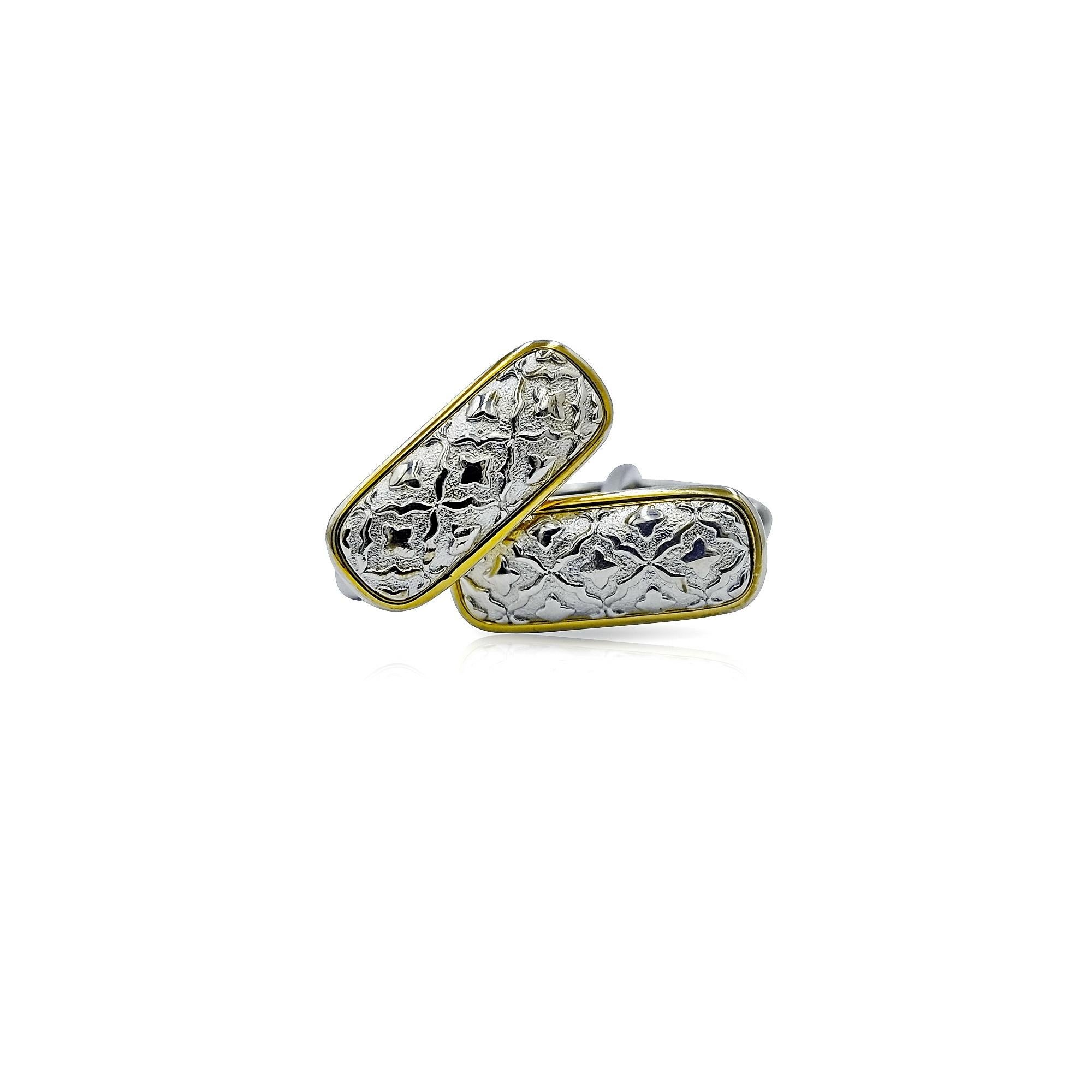 Contemporary Luca Jouel Decorative Cufflinks Trio in Yellow Gold and Silver For Sale