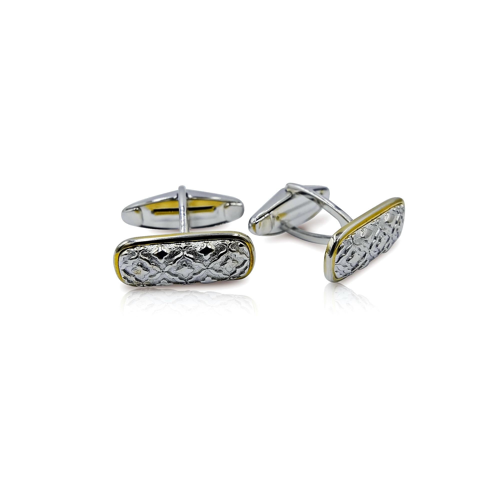 Men's Luca Jouel Decorative Cufflinks Trio in Yellow Gold and Silver For Sale