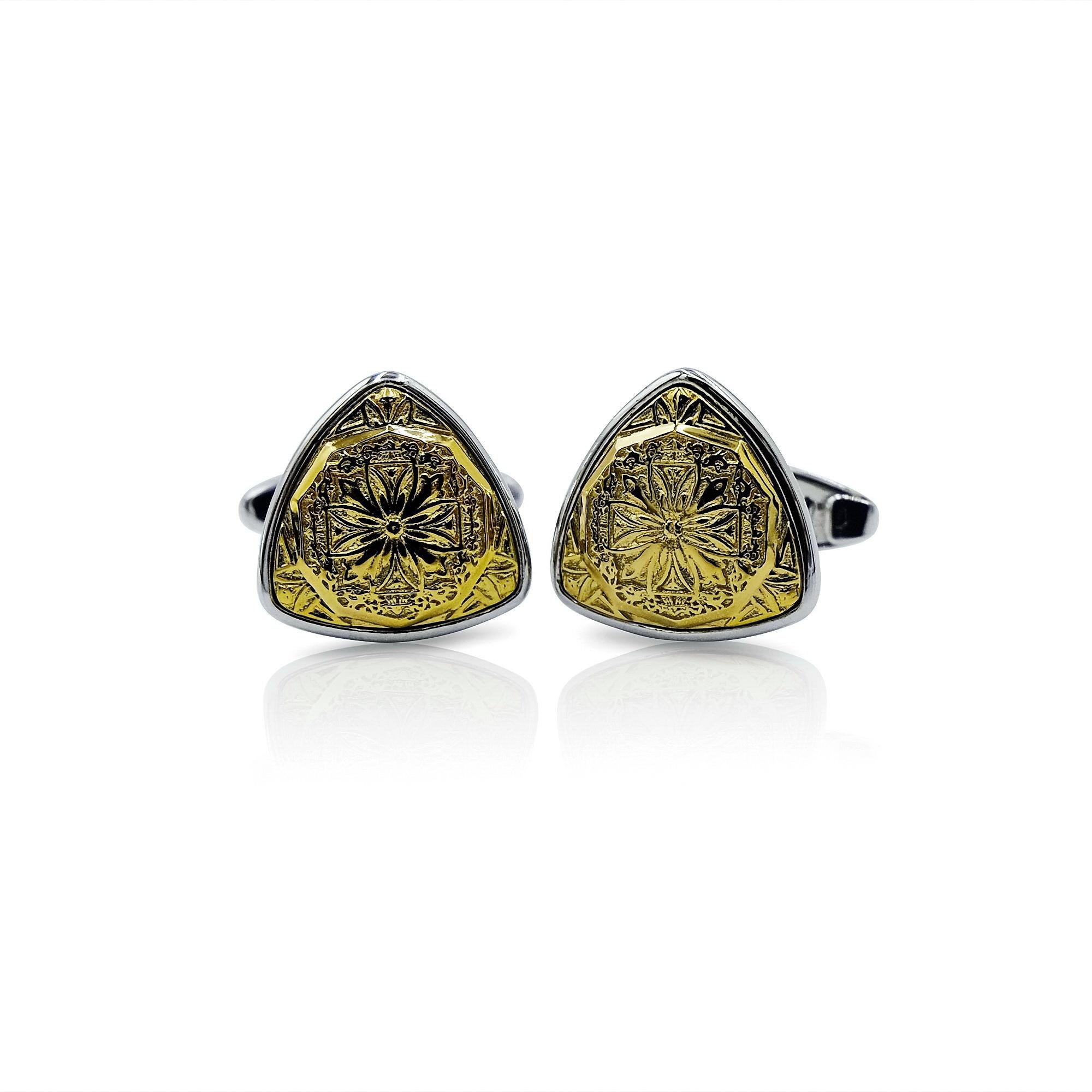 Luca Jouel Decorative Cufflinks Trio in Yellow Gold and Silver For Sale 1